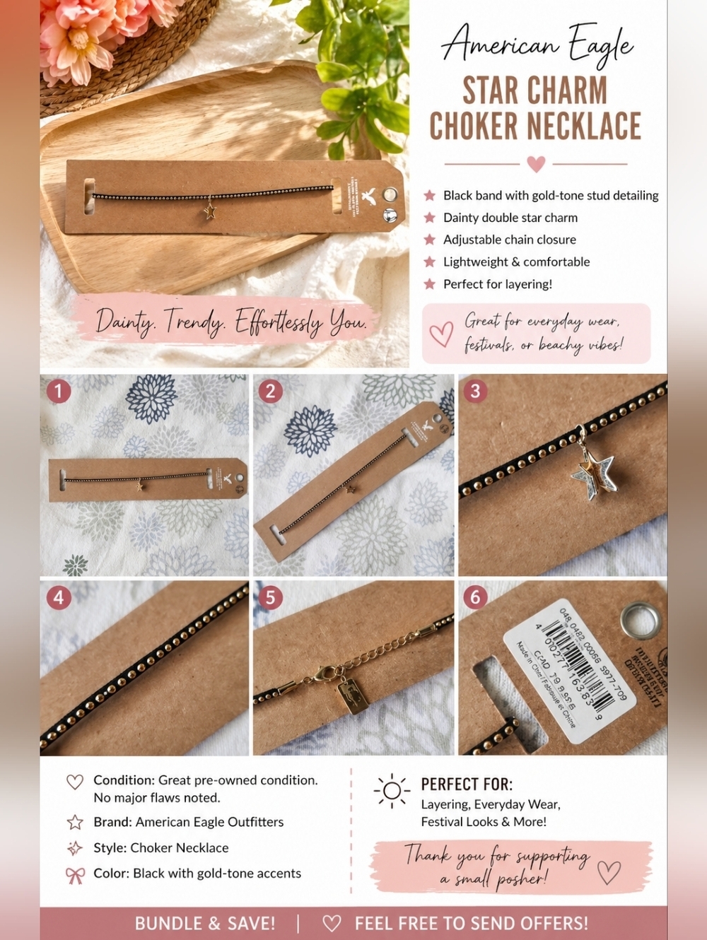 American Eagle Star Charm Choker Necklace